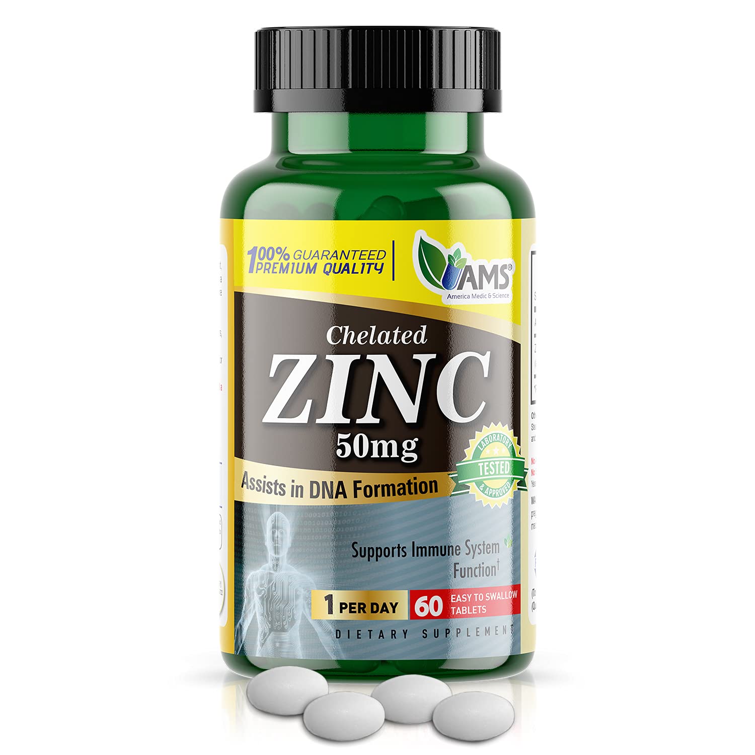 America Medic & Science Chelated Zinc 50 mg Tablets 60 Count