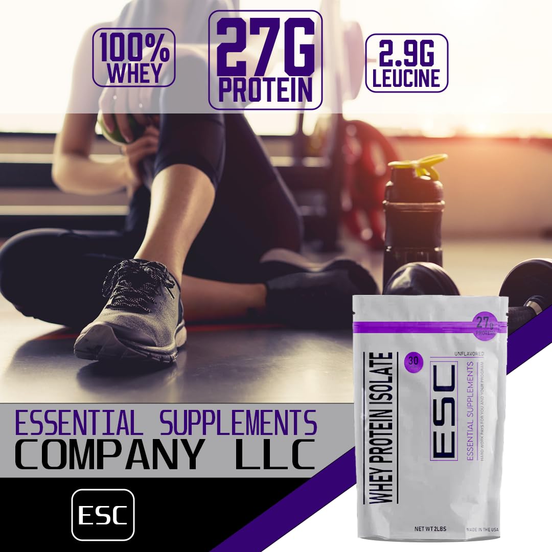 Essential Supplements Company Pure Unflavored Whey Protein Isolate Powder (32 Servings)