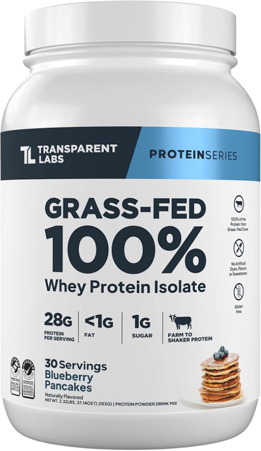 Transparent Labs Grass-Fed Whey Protein Isolate Powder 30 Servings 2.32 Pound Blueberry Pancakes