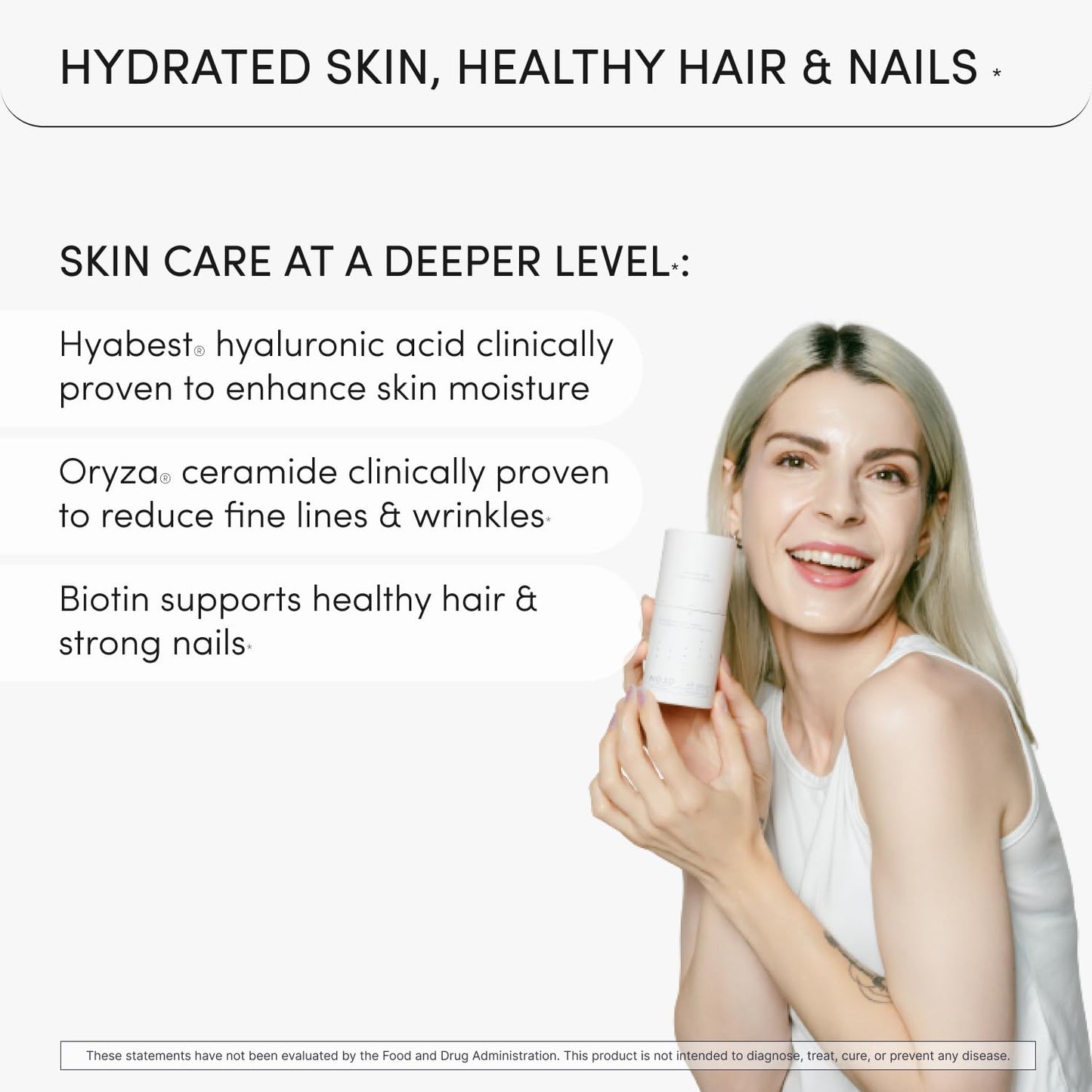 Ready To GLOW Anti Aging Supplement - Hyabest Hyaluronic Acid, Phytoceramides, 5000 mcg Biotin, Vitamins A, C, E, Zinc - Hair Skin Nails Vitamins for Women & Men - Wrinkles & Skin Hydration, 60 Capsules
