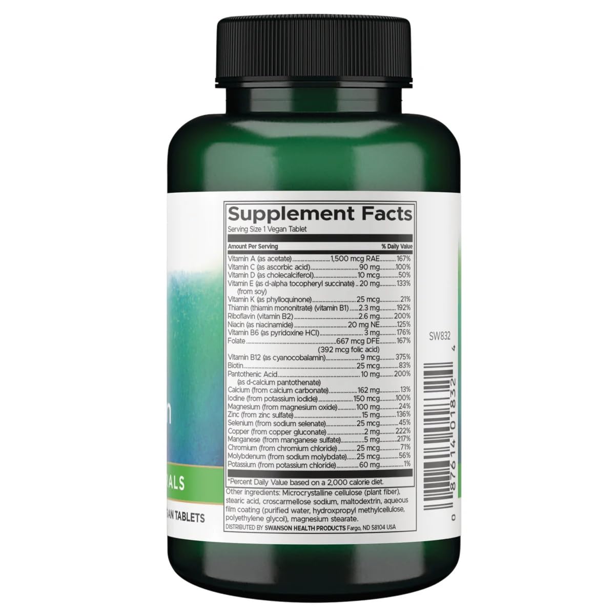 Swanson Century Formula Multivitamin Without Iron Vegan Tablet 260 Tablets
