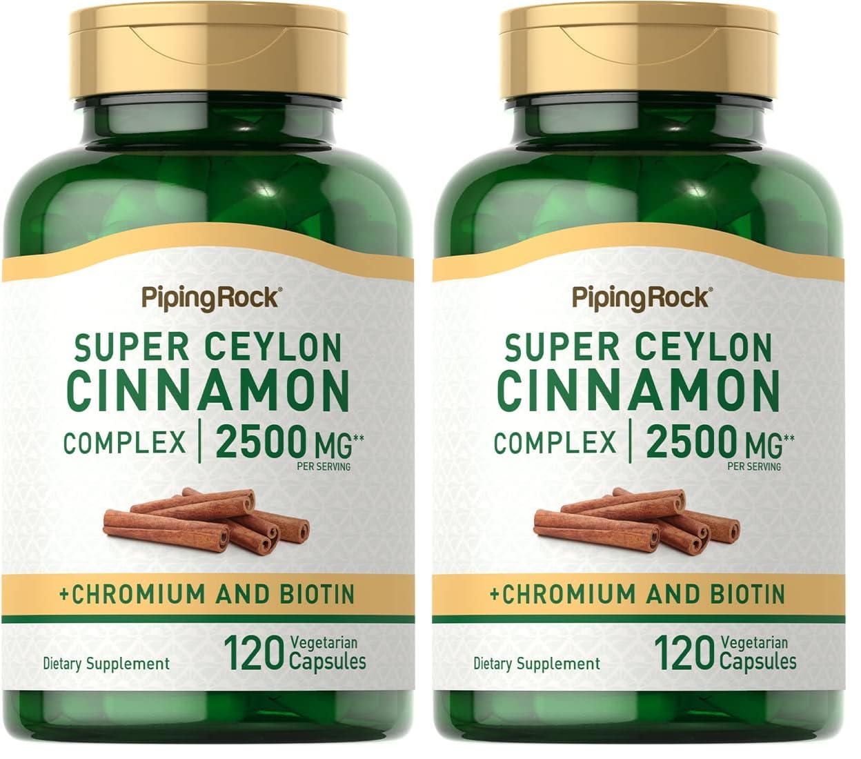 Piping Rock Ceylon Cinnamon Capsules 2500 mg | 120 Pills | Complex Supplement with Chromium and Biotin | Vegetarian, Non-GMO, Gluten Free (Pack of 2)