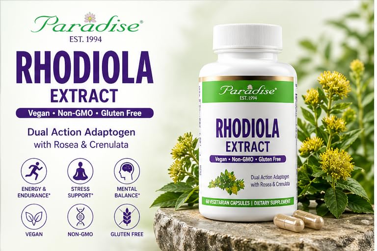 Paradise Herbs Rhodiola Extract 500mg Capsules, 60 Vegetarian Capsules