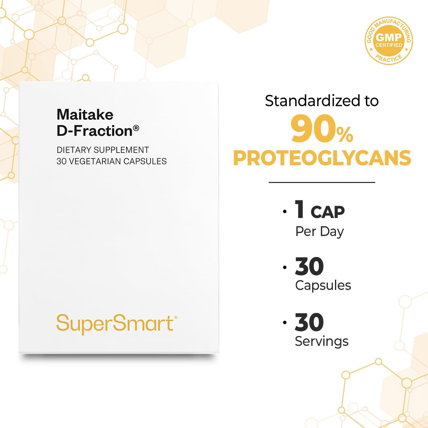 Supersmart Maitake D Fraction Pro 100mg per Day (Maximum Strength) Premium Mushrooms Extract Supplement Capsules, 30 Capsules