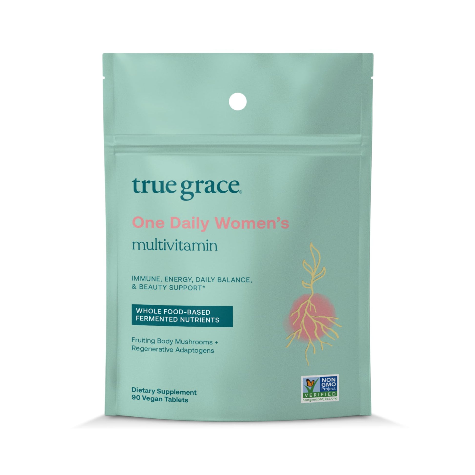 True Grace One Daily Women’s Multivitamin Fermented Minerals, Organic Adaptogens & Mushrooms Whole Body Balance, Immune, Energy, Beauty Support, 90 Tablets