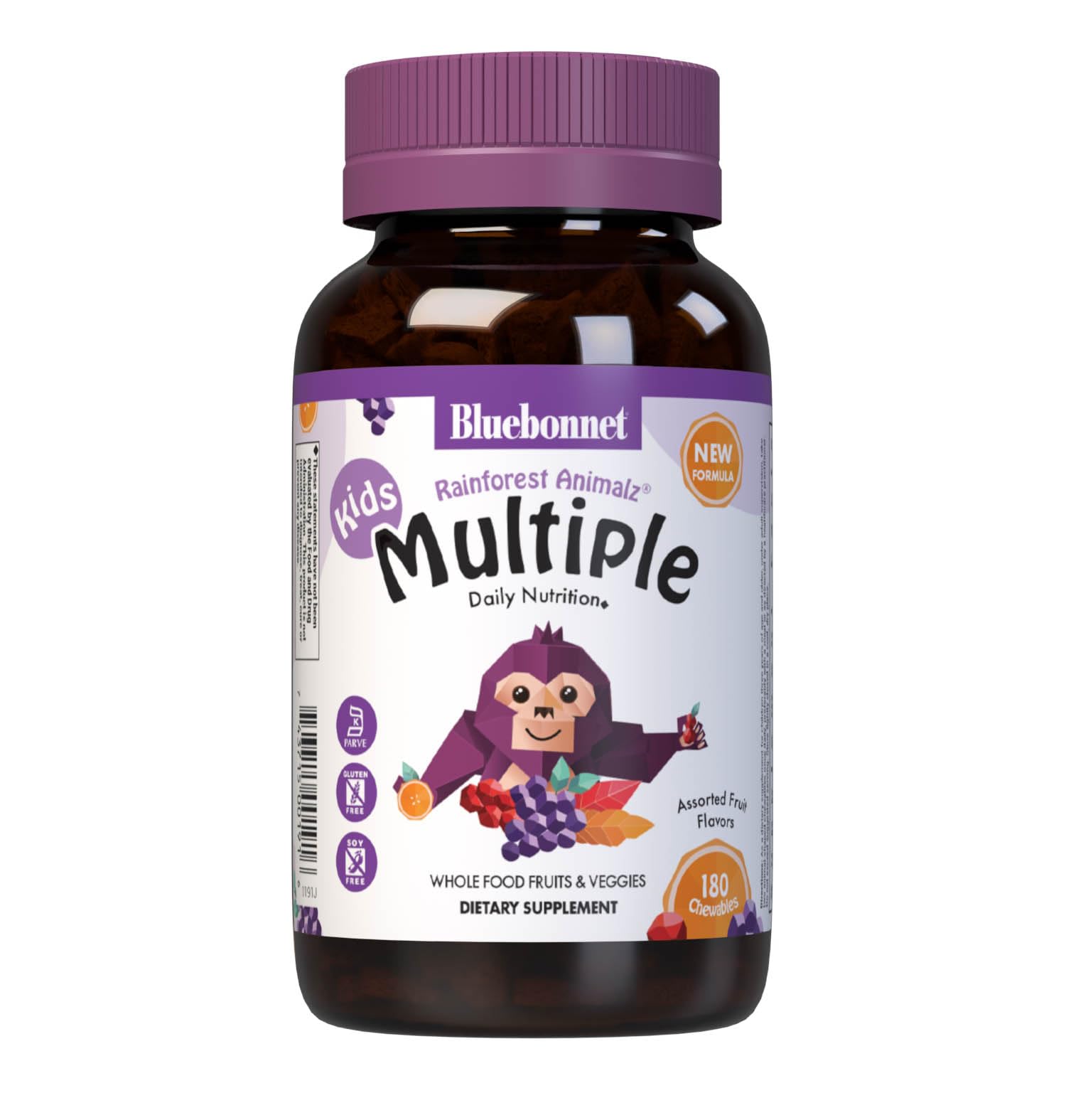 BlueBonnet Rainforest Animalz Whole Food Based Multivitamin & Mineral Kids Chewables, 180 Chewable Tablets