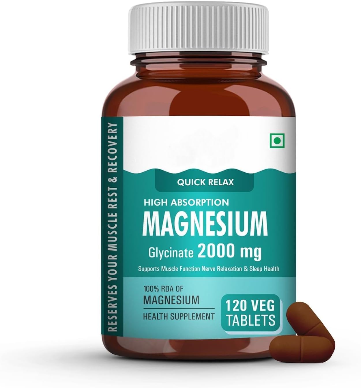 Generic Magnesium Glycinate Supplement 2000mg Per Serving, High Absorption Chelated Form, Helpful in Muscle & Nerve Relaxation, 120 Capsules