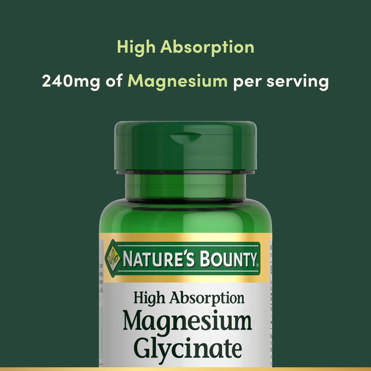 Nature's Bounty High Absorption Magnesium Glycinate 240 mg Capsules, 120 Count