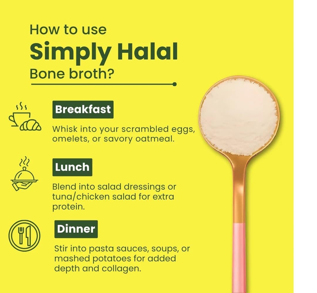 Simply Halal Broth Collagen Powder Type I & III for Joint, Skin, Hair, Nail & Digestive Support – Grass-Fed, 16 oz