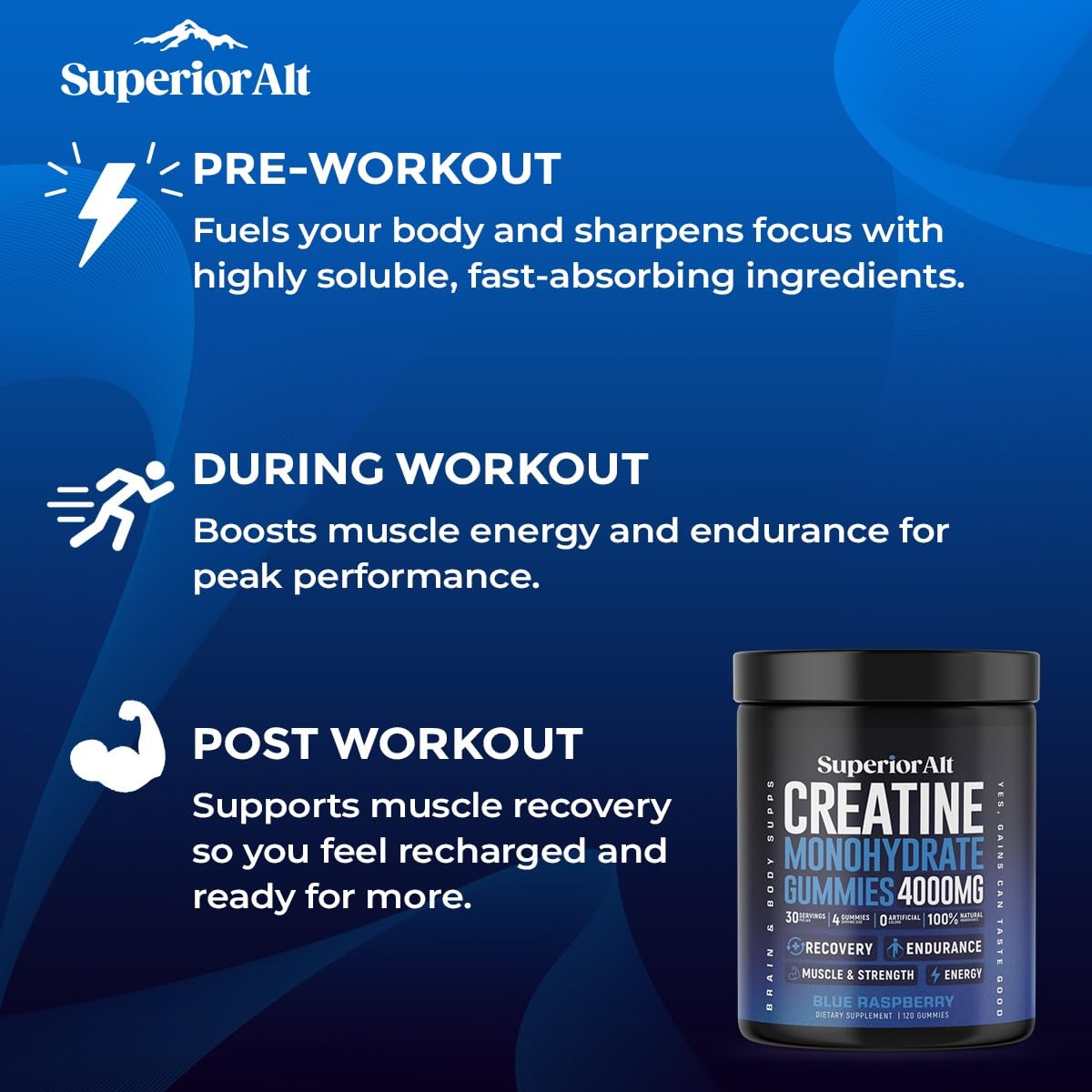 SuperiorAlt Creatine Monohydrate Gummies 120 Count