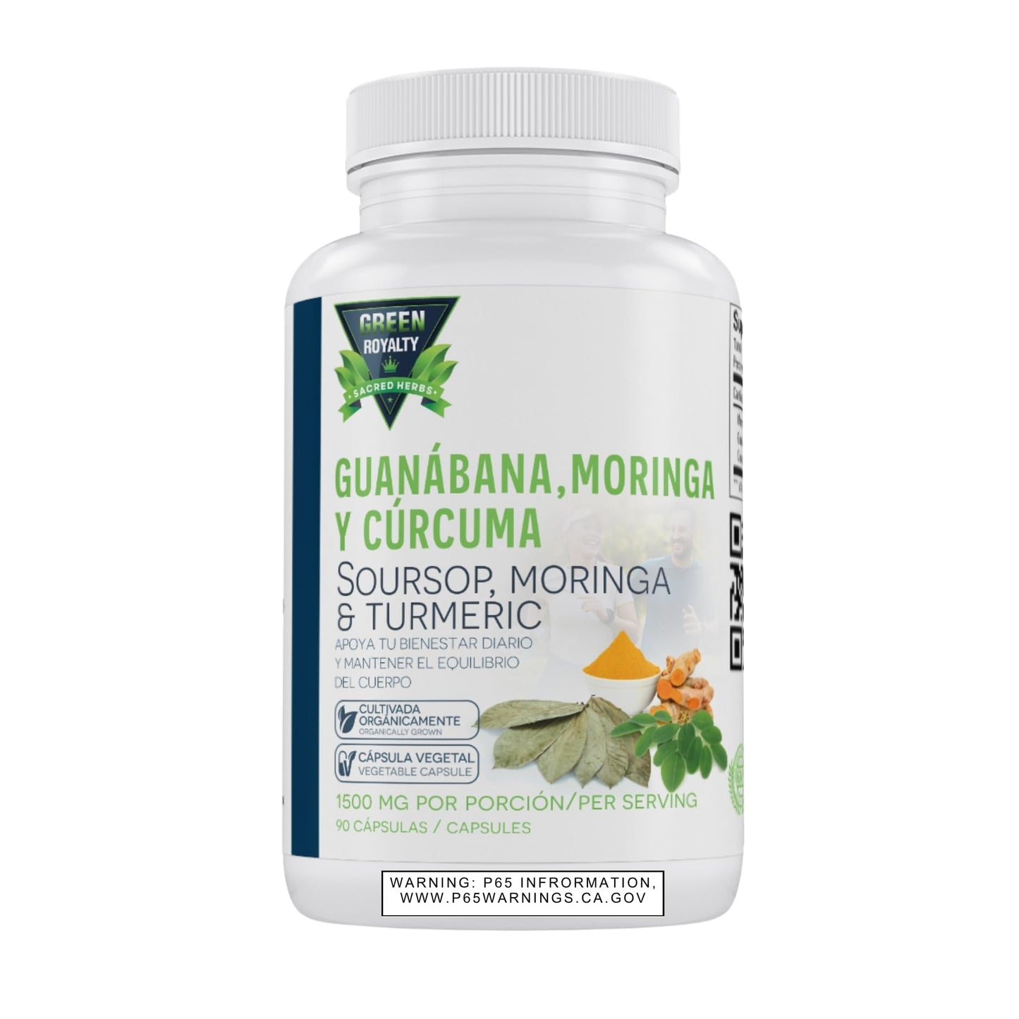 GREEN ROYALTY Moringa, Guanabana & Curcuma 1500 mg per Serving Capsule 90 Count