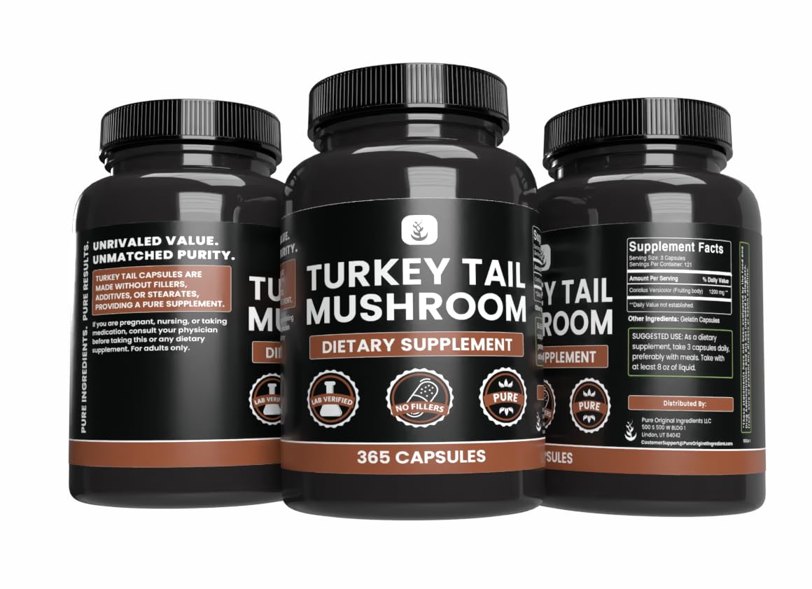 PURE ORIGINAL INGREDIENTS Turkey Tail Mushroom Capsules, 365