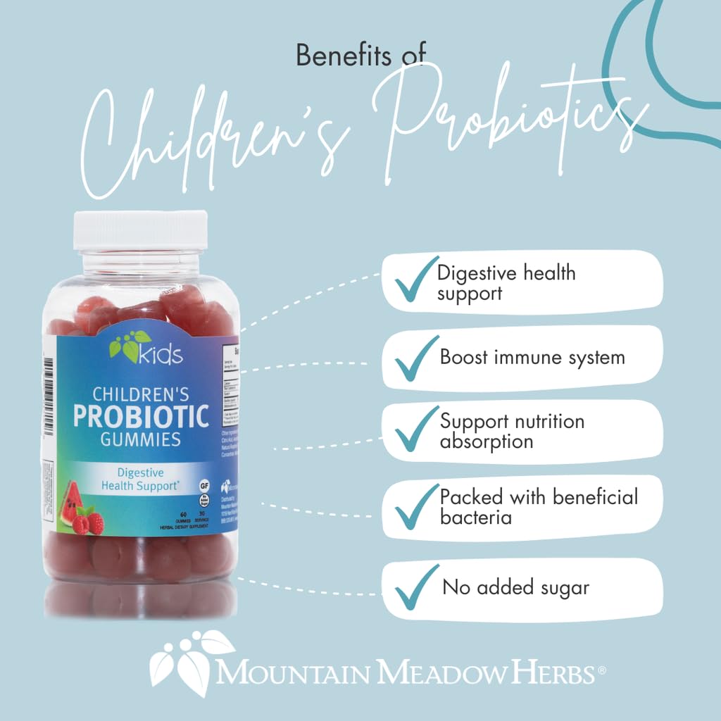 Mountain Meadow Herbs Children's Probiotic Gummies for Kids Digestive Regularity Support Immune System + Microbiome Health for Kids Ages 3+ No Added Sugar, 60 Gummies