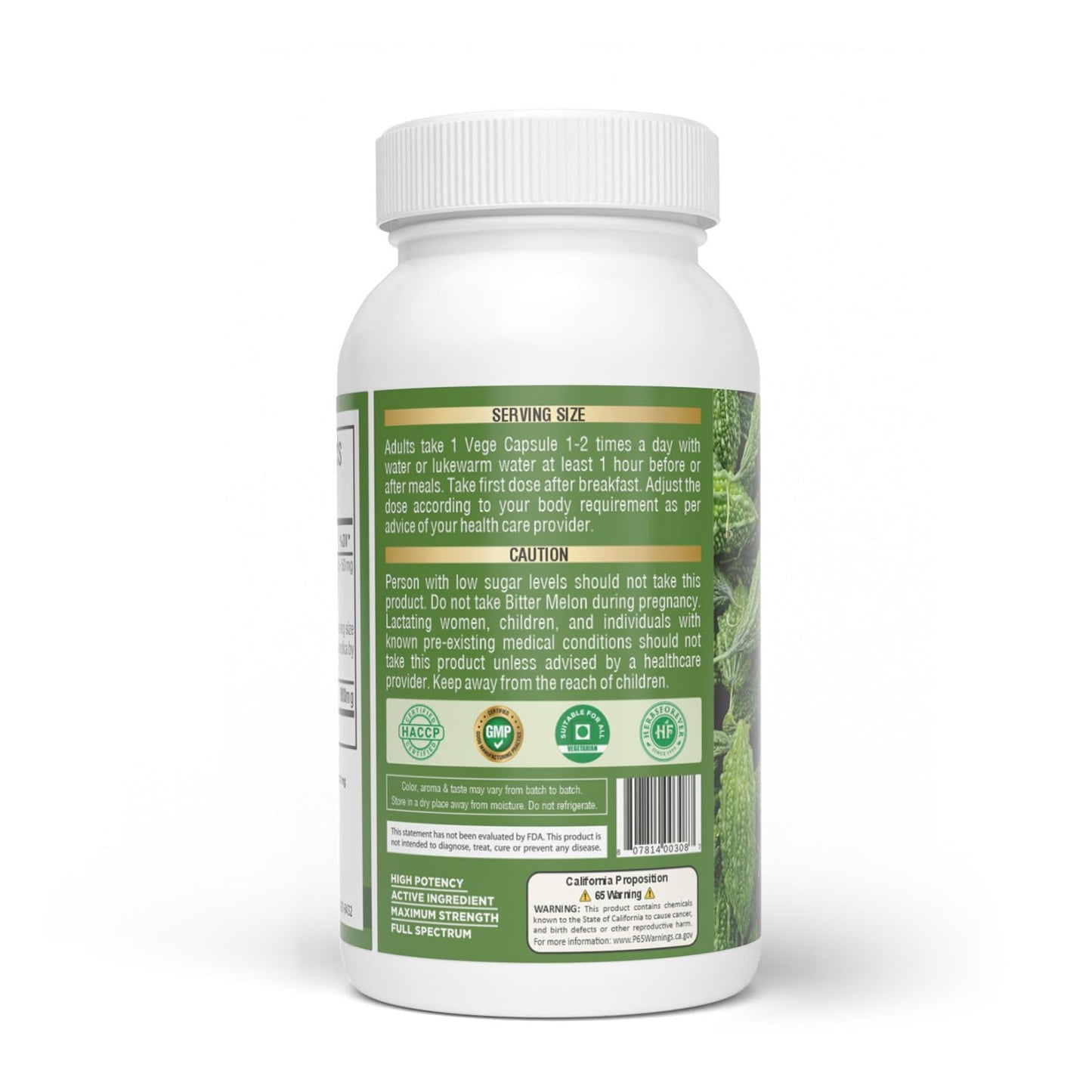 HerbsForever Bittermelon/Gourd Extra Strength 10:1 Extract, 4250 mg Fruit Powder Equivalent per Serving, 60 Capsules