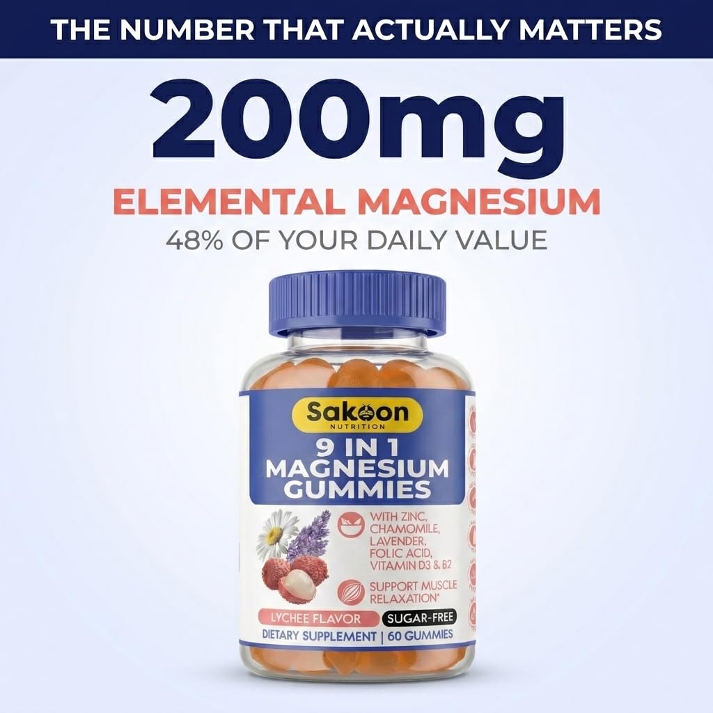 Sakoon Nutrition 9-in-1 Magnesium Glycinate Gummies, 60 Gummies