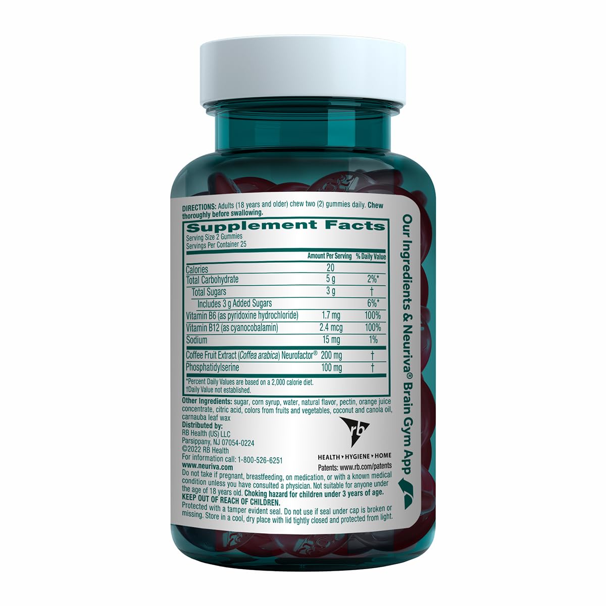 NEURIVA Plus Decaff Nootropic Brain Supplement Gummies 150 Count