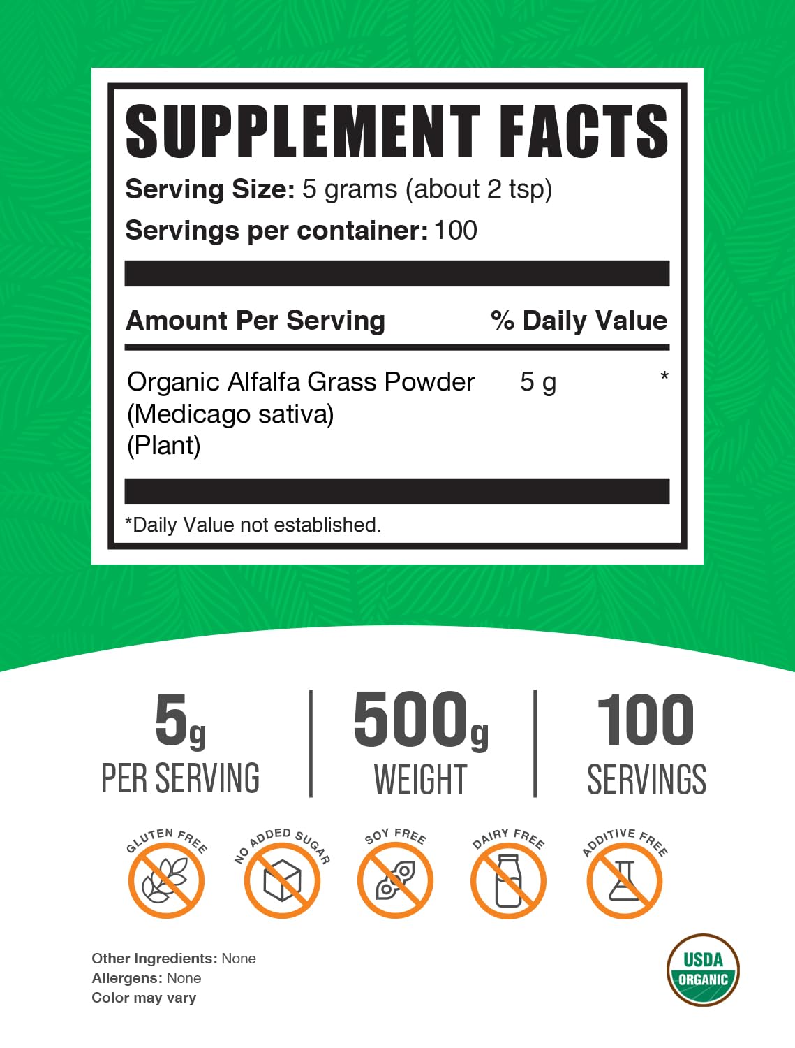 BulkSupplements Organic Alfalfa Grass Powder 17.64 oz
