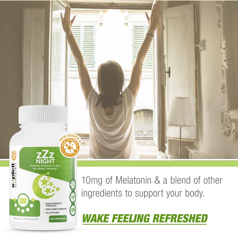 eXplicit Supplements zZz Night Natural Sleep Aid - Non-Habit Forming with Melatonin, Valerian, Chamomile and More - Promotes Relaxation and Rest - 1 Capsule
