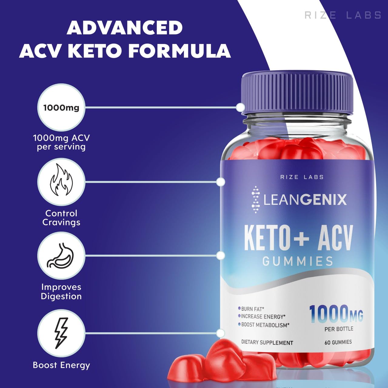 rize labs Leangenix Keto + ACV Gummies, 60 Count