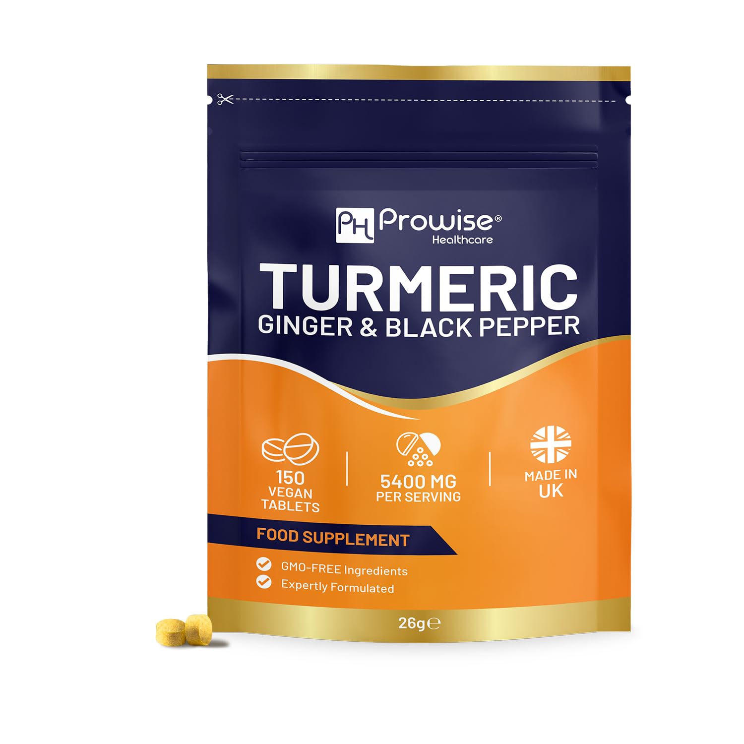 PH PROWISE Healthcare Turmeric Tablets 5400mg with Black Pepper & Ginger, 95% Curcumin - 150 Tablets