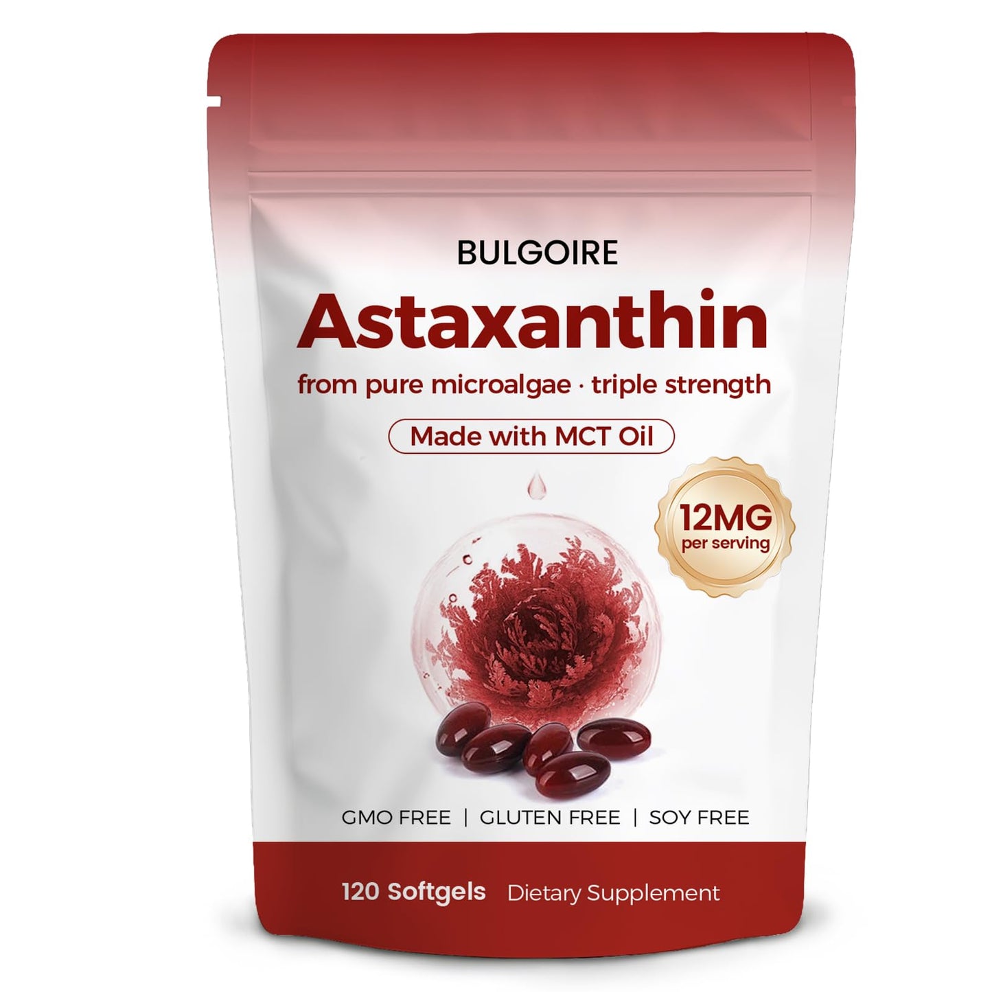 BULGOIRE Astaxanthin 12mg with MCT Oil Softgels, 120 Count