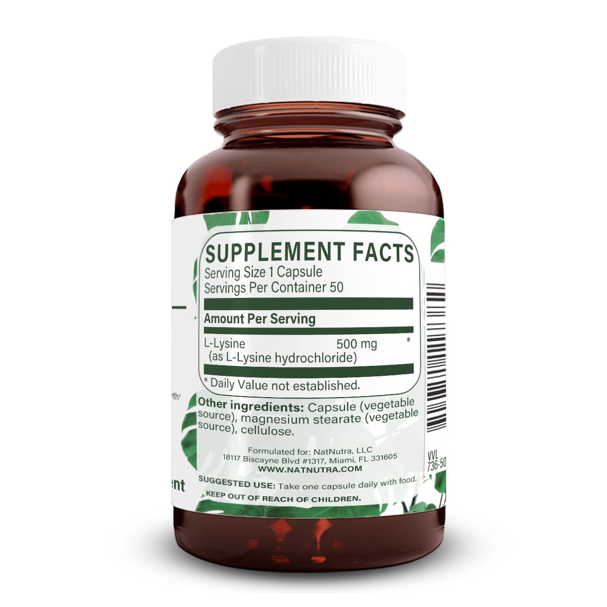 Natural Nutra L-Lysine HCl 500 mg Capsules, 50 Count