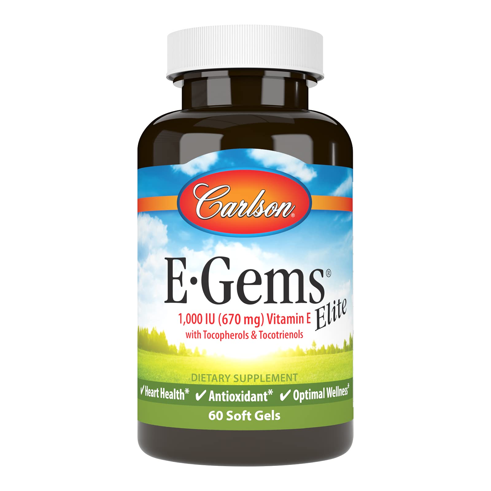 Carlson E-Gems Elite Vitamin E with Tocopherols and Tocotrienols 1000 IU (670 mg) Softgels, 60 Count