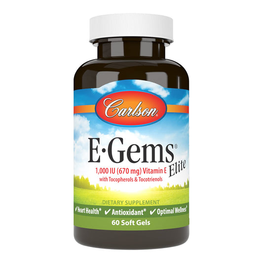 Carlson E-Gems Elite Vitamin E with Tocopherols and Tocotrienols 1000 IU (670 mg) Softgels, 60 count