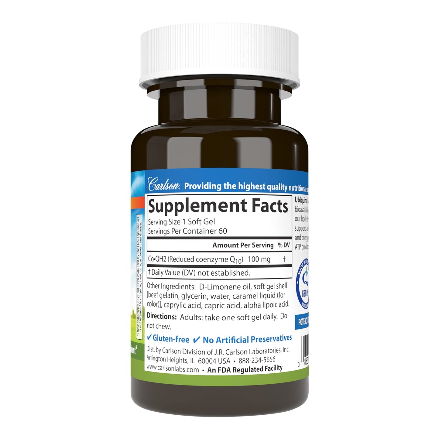 Carlson Co-QH2 Ubiquinol, Active Form of Co-Q10 100 mg Softgels, 60 Count