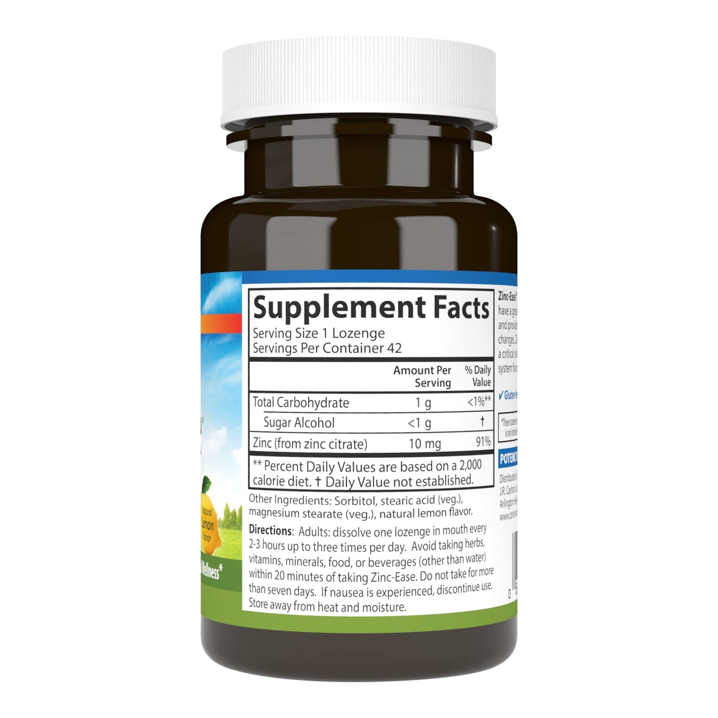 Carlson Zinc-Ease Soothing Lozenges, Zinc Citrate, Lemon, 42 Lozenges