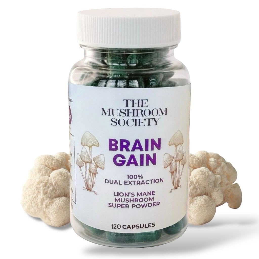 The Mushroom Society Brain Gain Lion’s Mane Supplement 120 Vegan Capsules