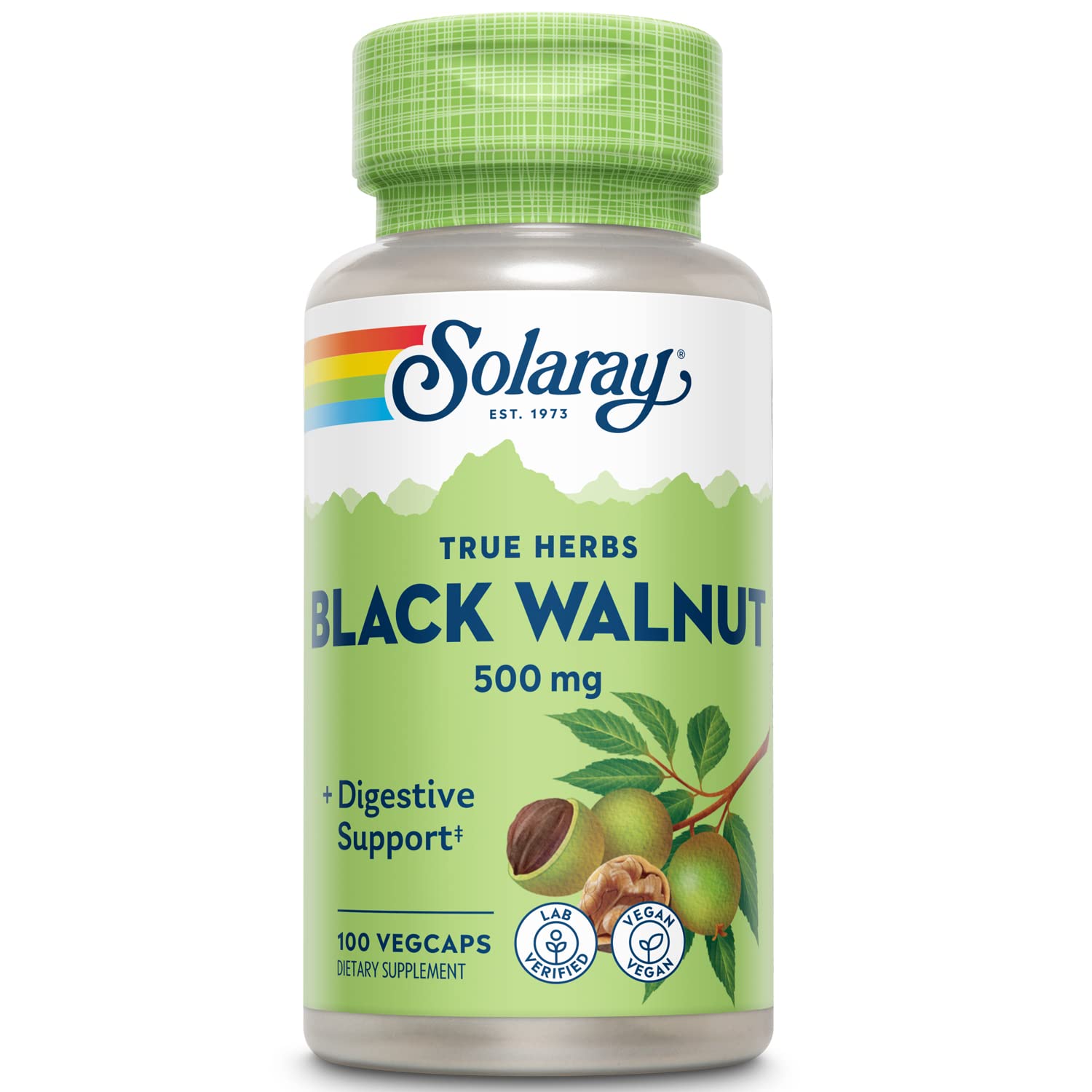 SOLARAY Black Walnut Whole Hull 500 mg Capsules, 100 Count
