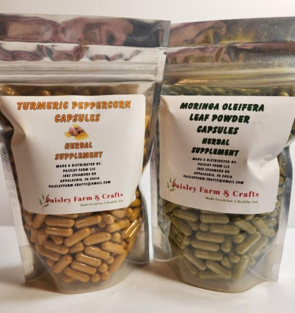 Paisley Farm & Crafts Made Fresh for a Healthy You Turmeric Peppercorn and Moringa Leaf Capsule Combo Pack, 300 Capsules