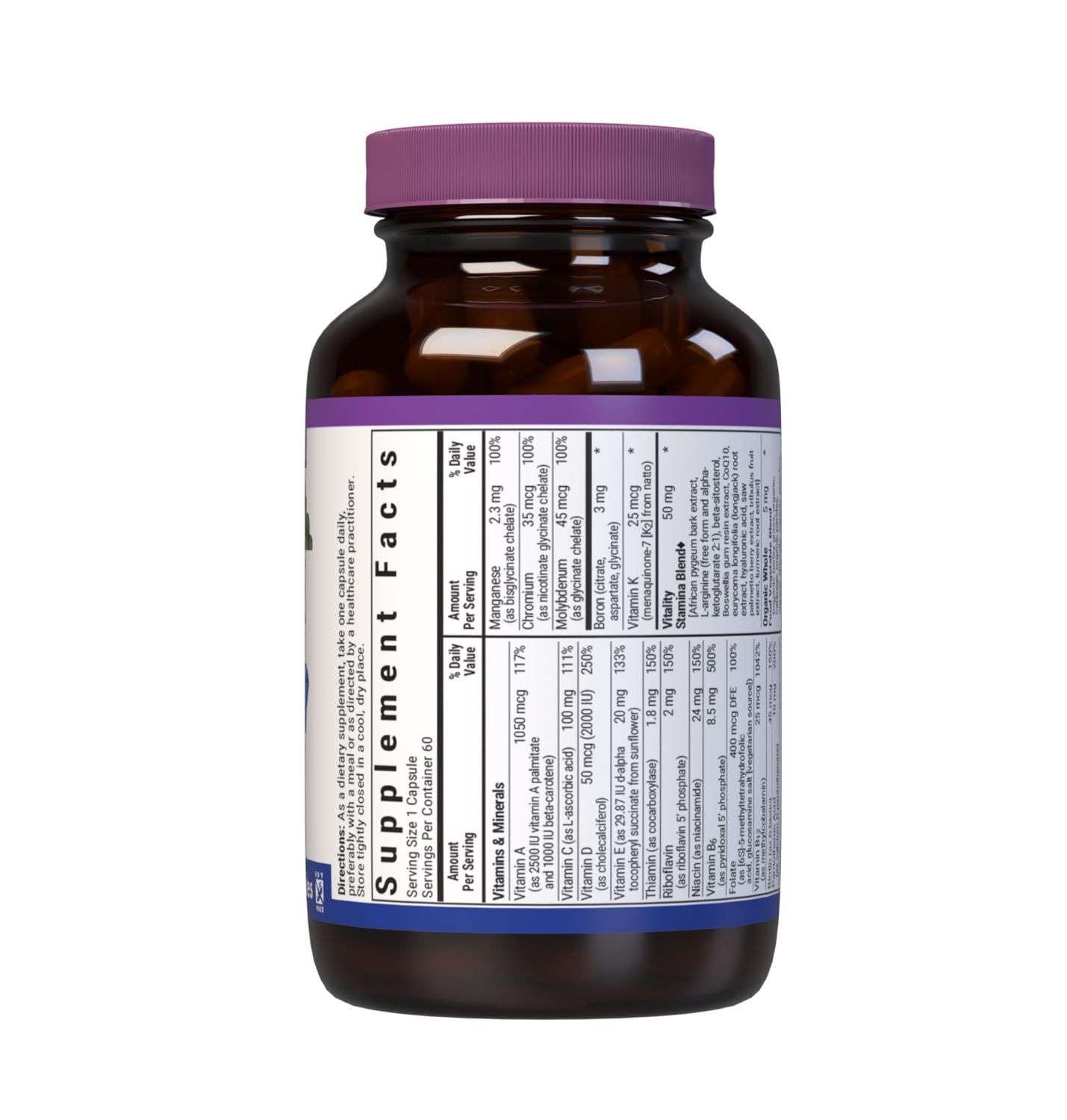BlueBonnet Mens' ONE 40+ Whole Food-Based Multiple, Men Multivitamin for Men 40+ Capsule, 60 Count