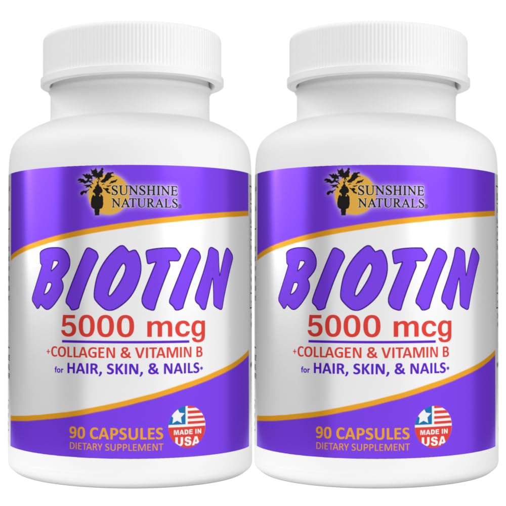 Sunshine Naturals Biotin 5000 mcg Dietary Supplement Capsule, 180 Capsules