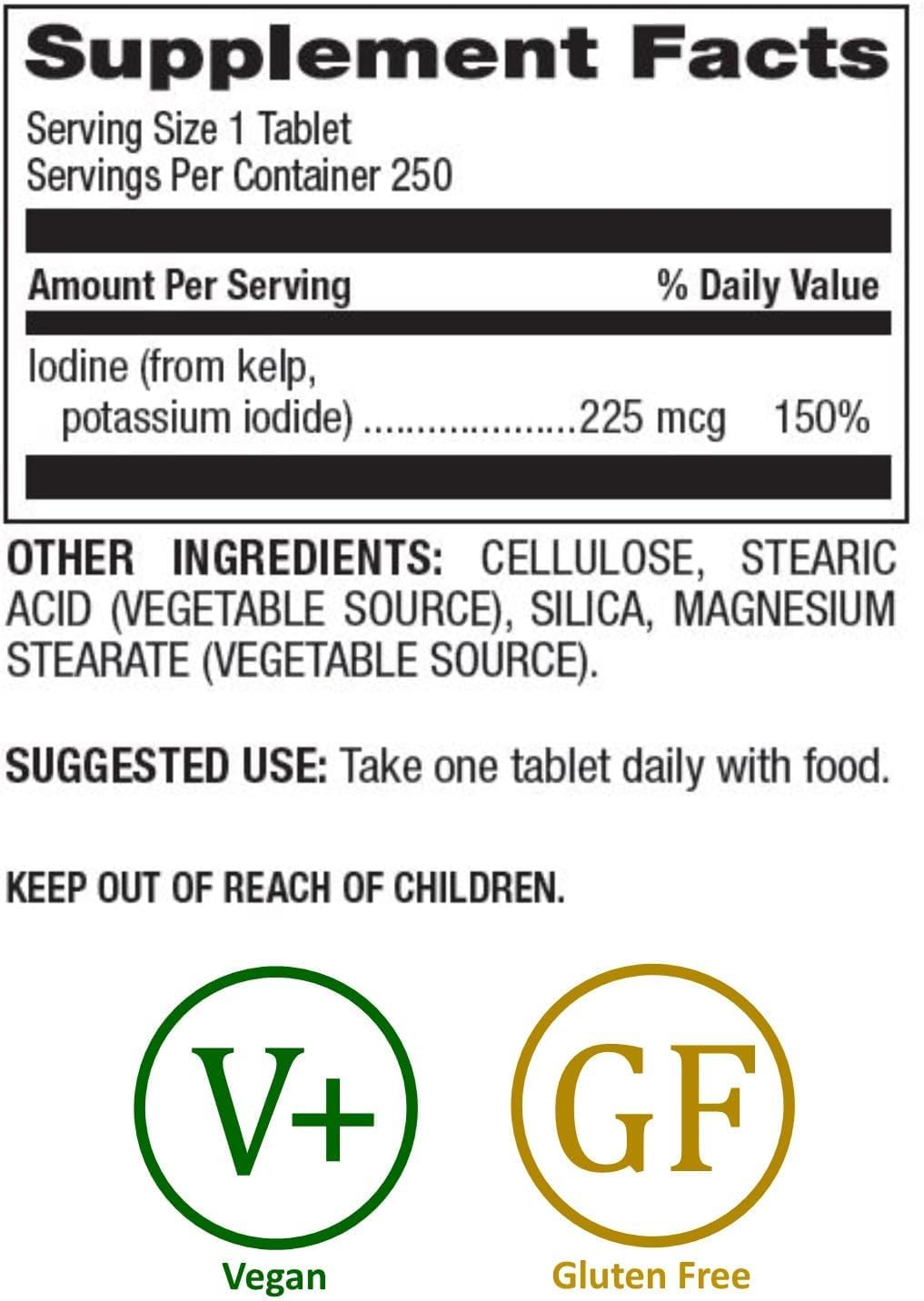 Natural Nutra Kelp Iodine with Potassium Iodide 250 Tablets