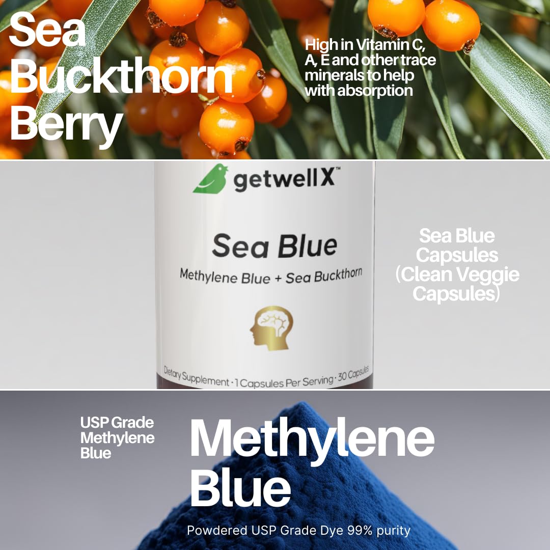 Getwell X Pure Powdered Methylene Blue Capsules 30 Count