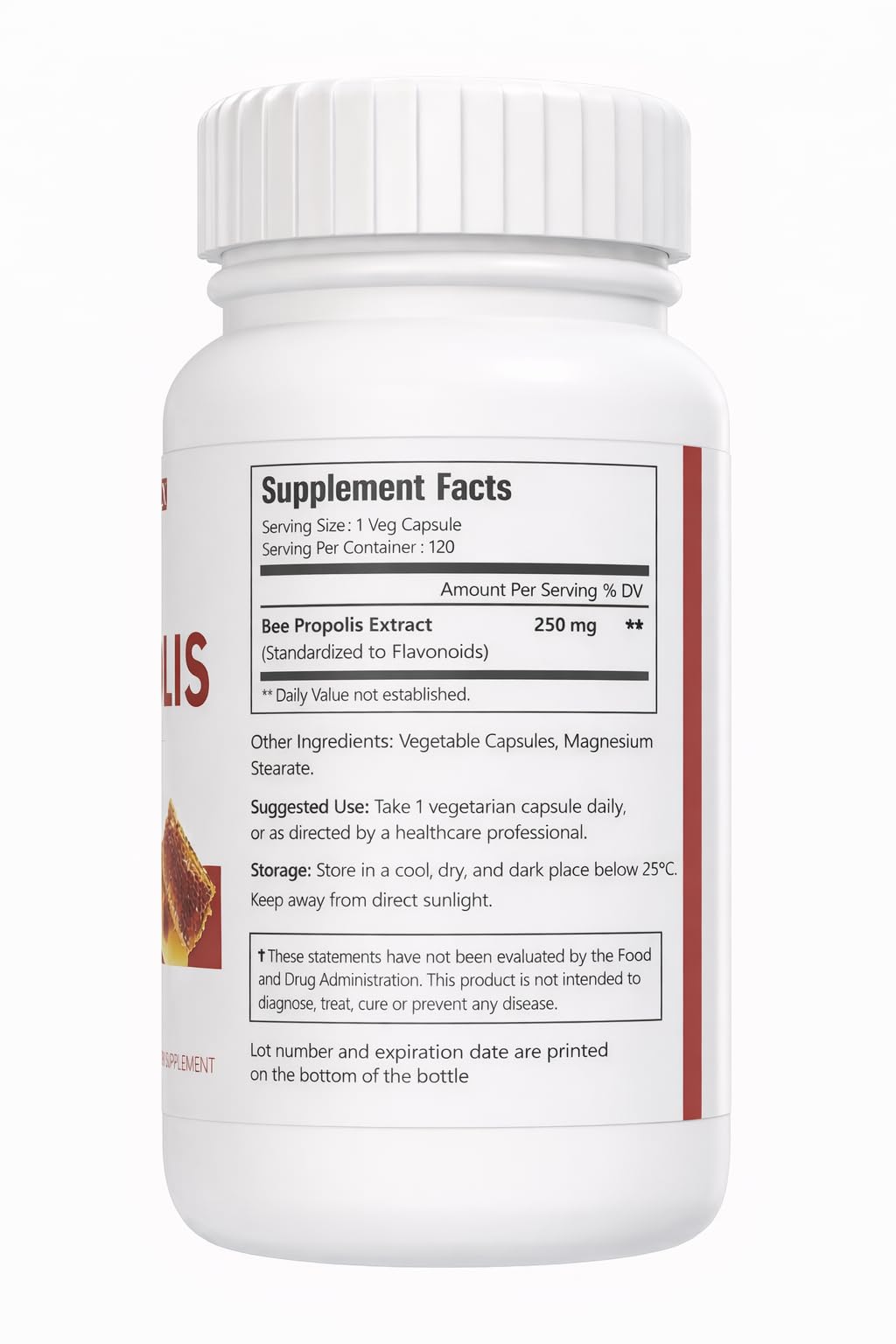 VitaCosmoX Bee Propolis Capsules 250mg, 120 Count