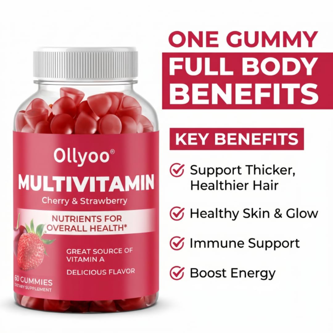 Ollyoo Adult Multivitamin Gummies for Men and Women, 60 Count