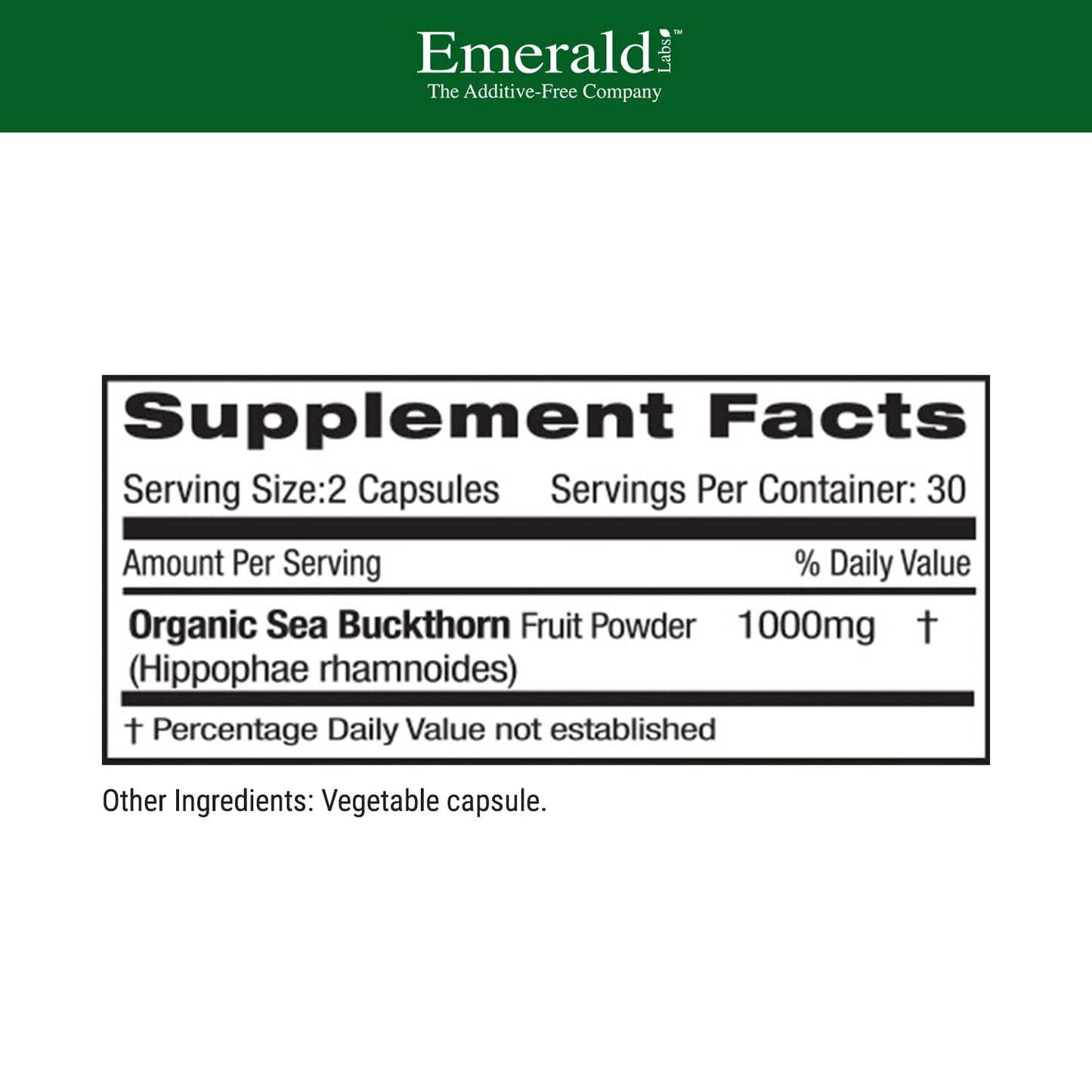 Emerald Labs Sea Buckthorn Dietary Supplement with Vitamins C, E & Omega-7 Vegetable Capsule, 60 Count
