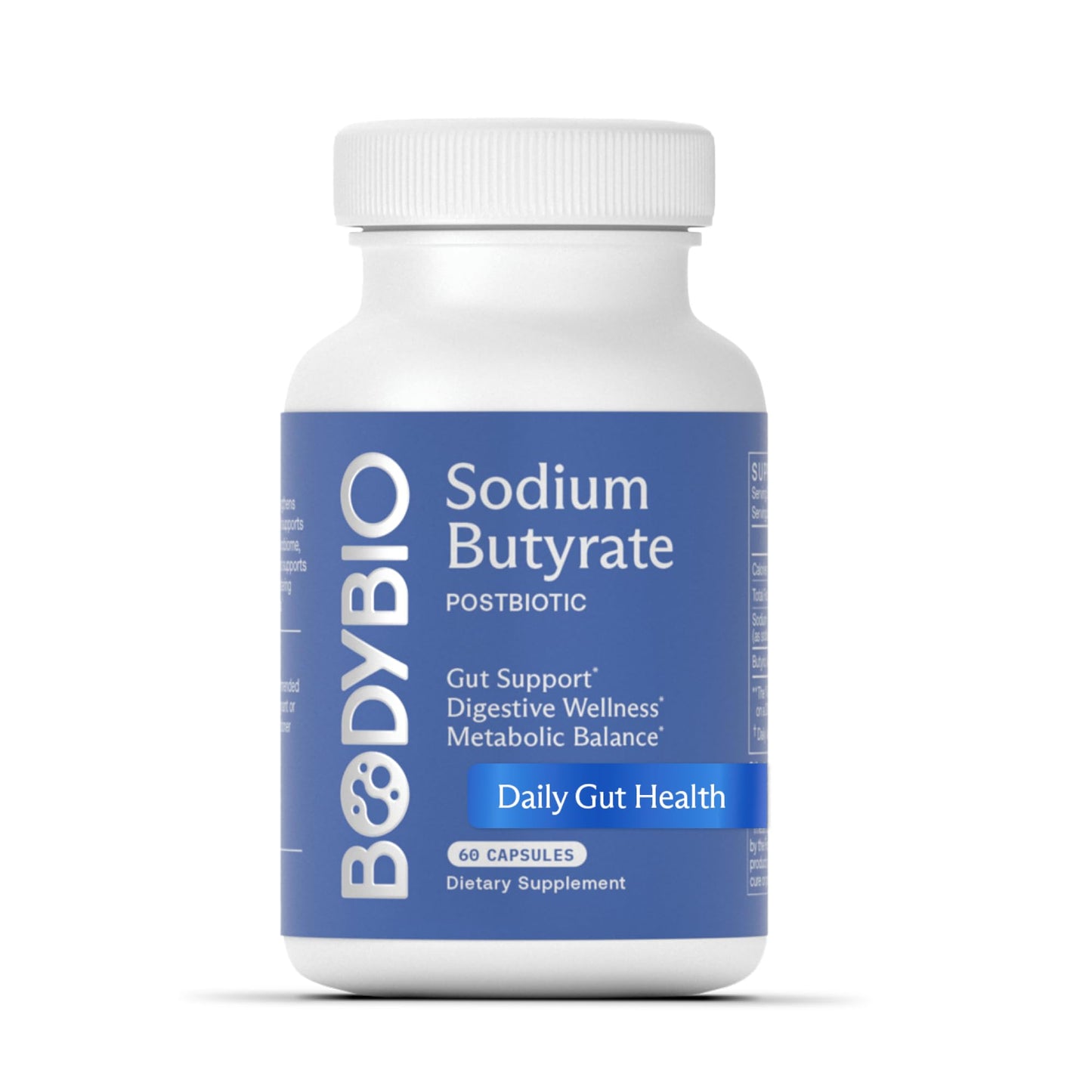 BodyBio Butyrate Postbiotic for Gut Health, Digestive Support - Leaky Gut Repair 60 Capsules