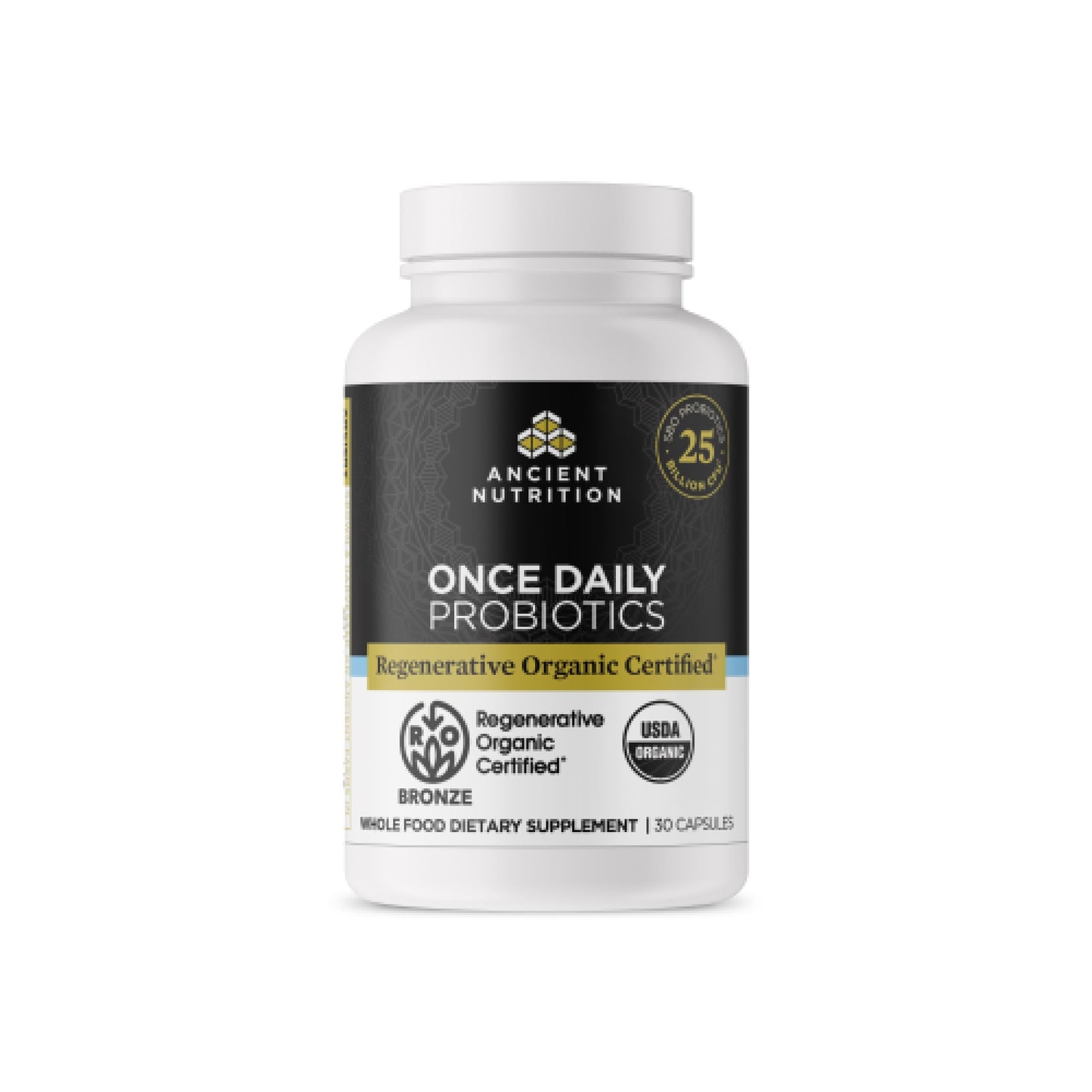 Ancient Nutrition Regenerative Organic Certified Probiotics, Daily Probiotics Once Daily, Healthy Digestion and Immune System Function Support, 25 Billion CFUs Per Serving Capsule, 30 Count