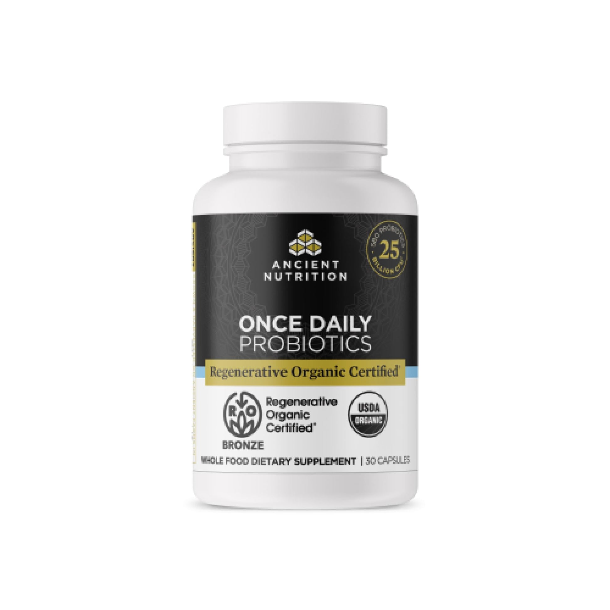 Ancient Nutrition Regenerative Organic Certified Probiotics, Daily Probiotics Once Daily, Healthy Digestion and Immune System Function Support, 25 Billion CFUs Per Serving Capsule, 30 Count