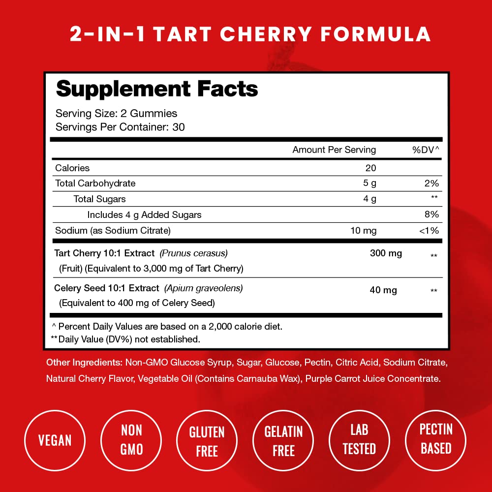 NutraChamps Tart Cherry Gummies with Celery Seed – 60 Count
