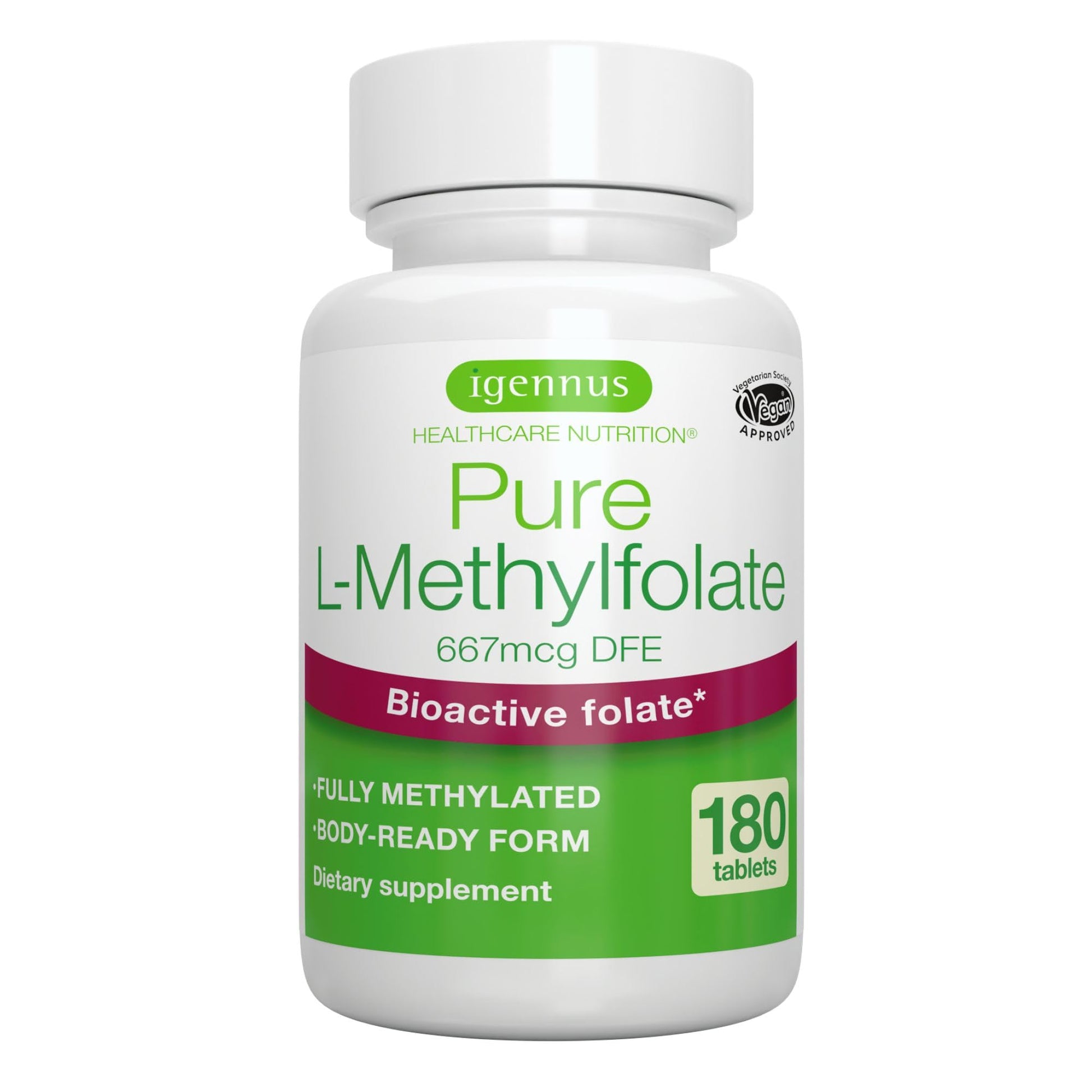 Igennus Healthcare Nutrition Pure Methyl Folate 400 mcg Tablets, 180 Count