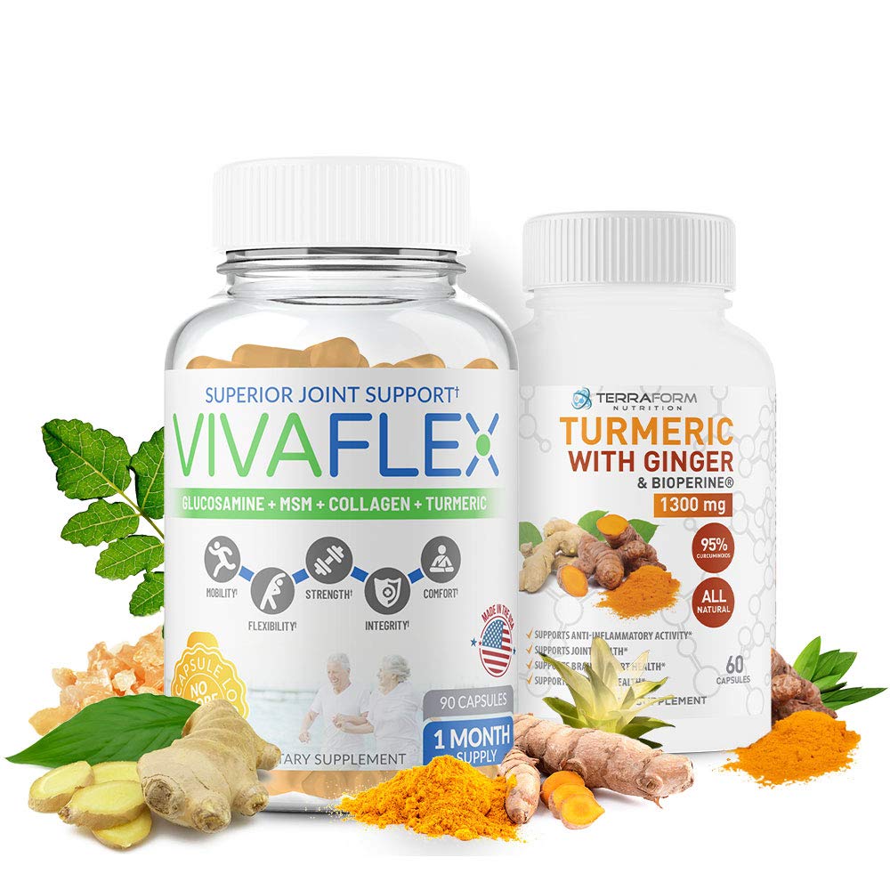 TerraForm Nutrition Joint Relief Combo Pack Vivaflex Plus Turmeric Curcumin with Ginger Capsules, 120 Count