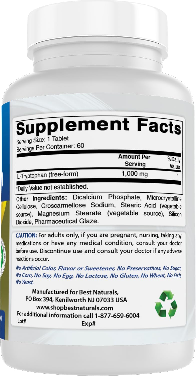 Best Naturals L-Tryptophan 1000 mg Tablets, 60 Tablets