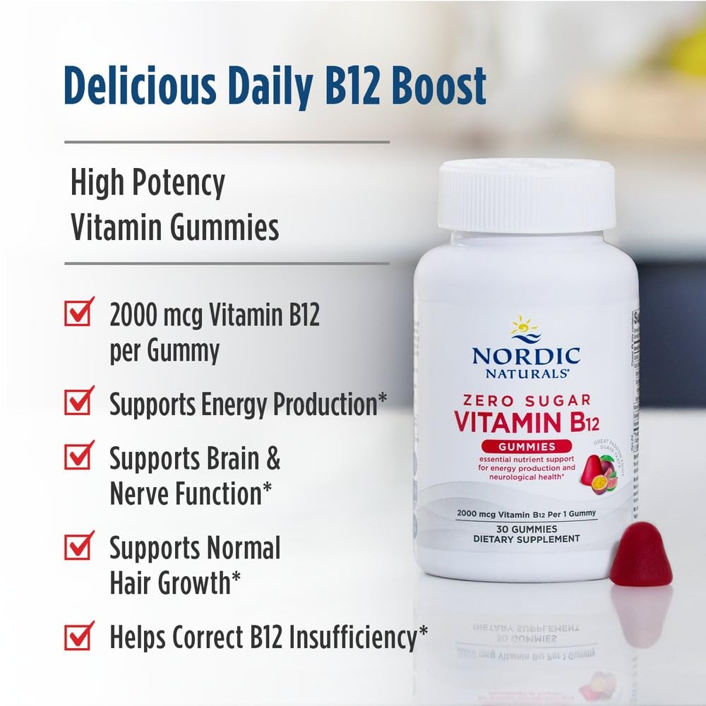 Nordic Naturals Zero Sugar Vitamin B12 Gummies 2000 mcg per gummy, 30 Gummies