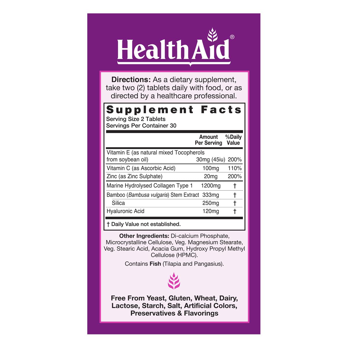 HealthAid Marine Collagen Complex – Hydrolyzed Collagen with Hyaluronic Acid, Vitamin C, E & Zinc – Supports Skin Hydration, Elasticity & Healthy-Looking Skin, 60 Tablets