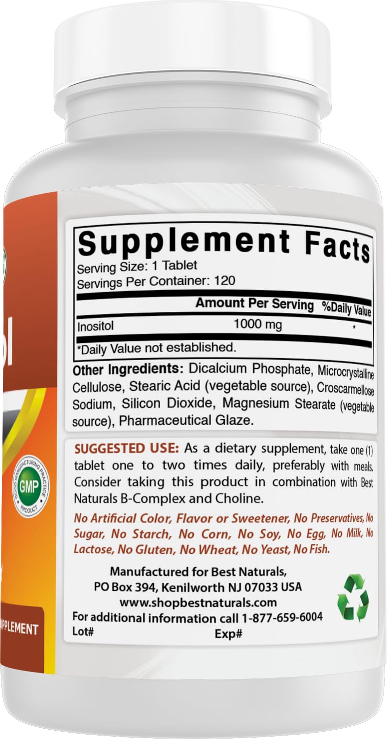Best Naturals Inositol 1000 mg Tablet, 120 Count